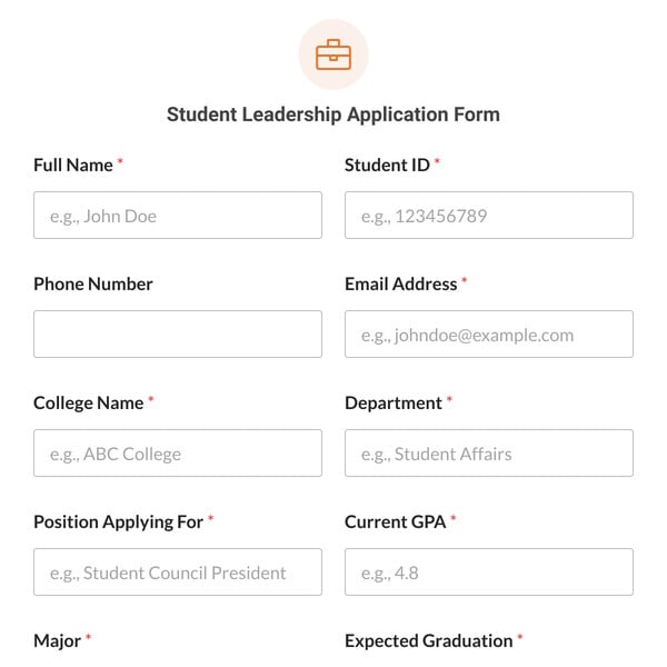 Student Leadership Application Form Template
