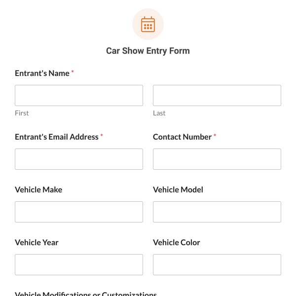 Car Show Entry Form Template