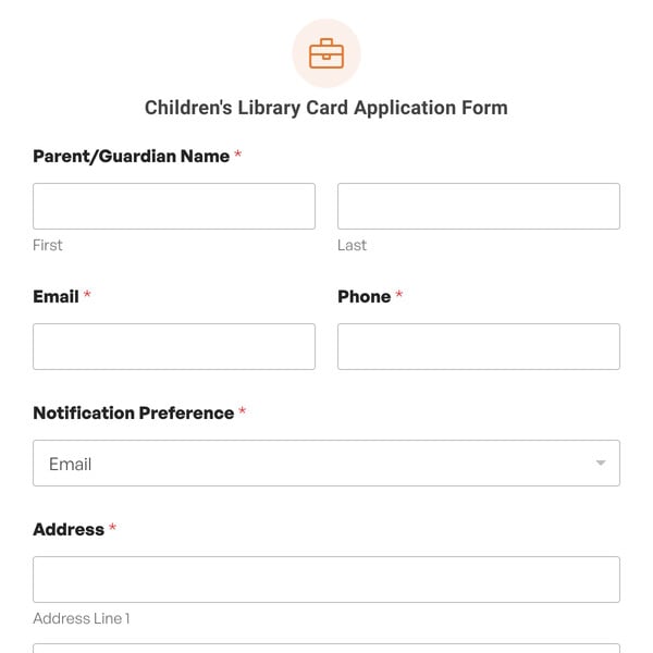 Children’s Library Card Application Form Template