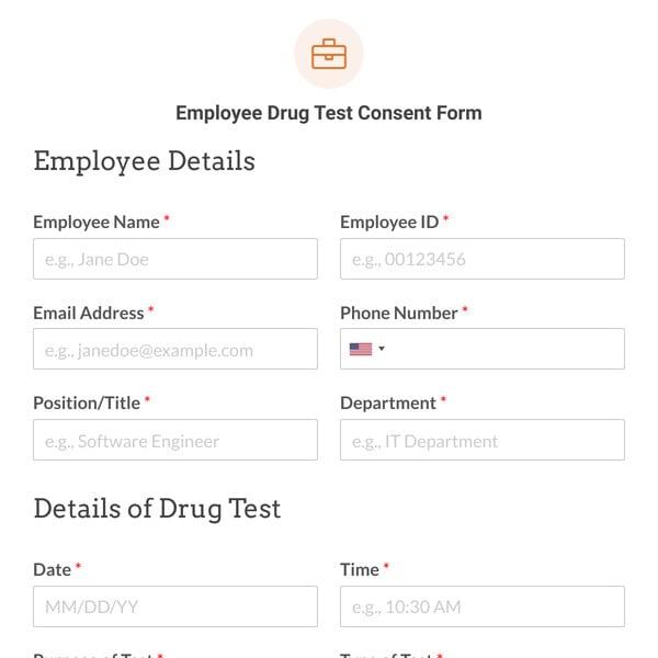Employee Drug Test Consent Form Template
