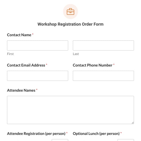 Workshop Registration Order Form Template