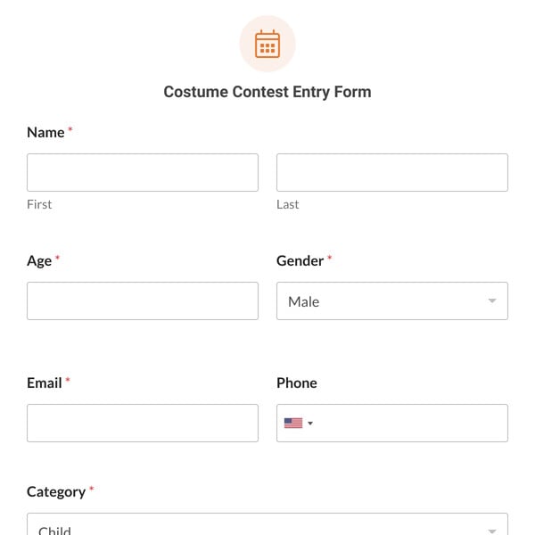 Costume Contest Entry Form Template