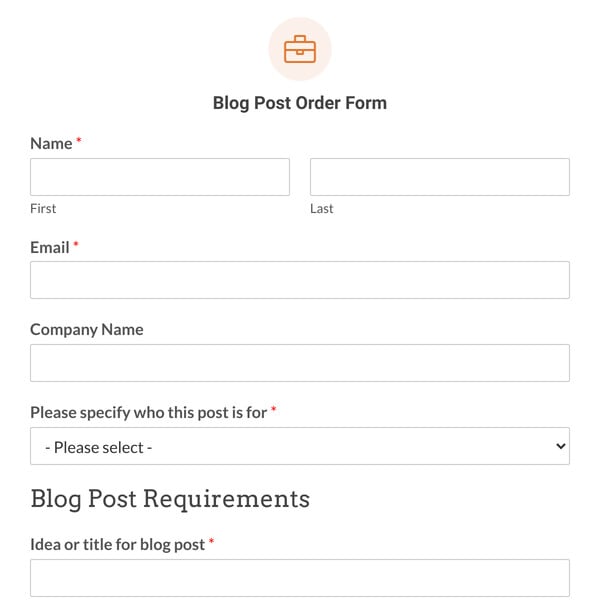 Blog Post Order Form Template