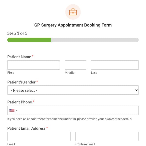 GP Surgery Appointment Booking Form Template