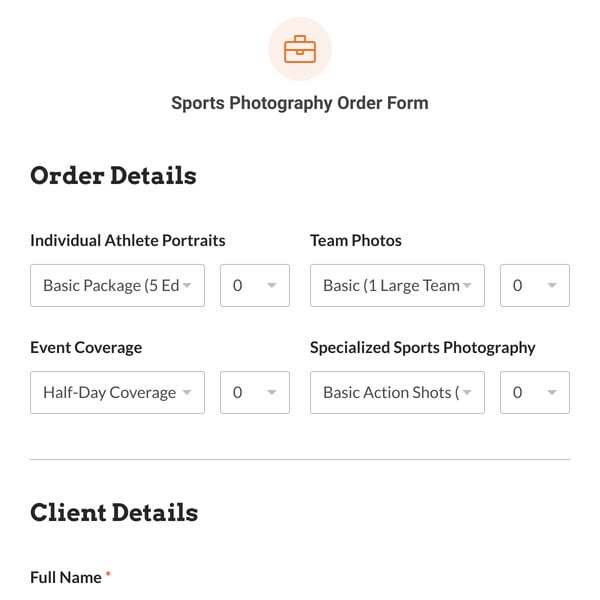 Sports Photography Order Form Template