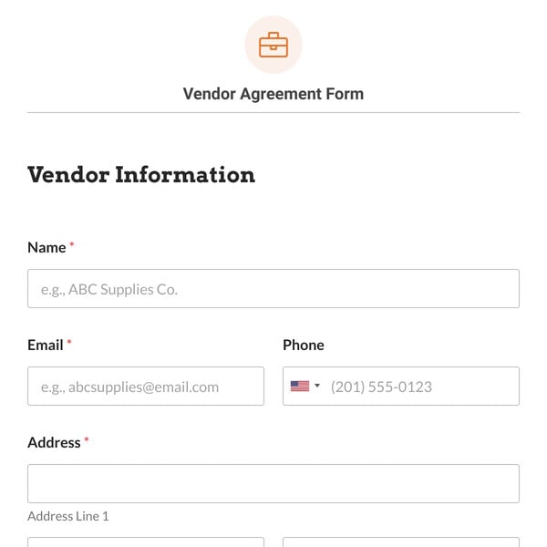 Vendor Agreement Form Template