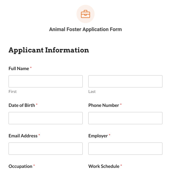 Animal Foster Application Form Template