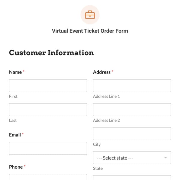 Virtual Event Ticket Order Form Template