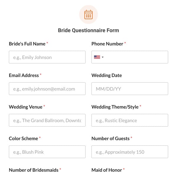 Bride Questionnaire Form Template