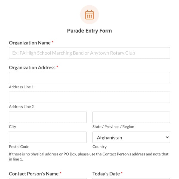 Parade Entry Form Template