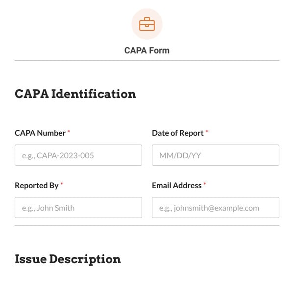 CAPA Form Template