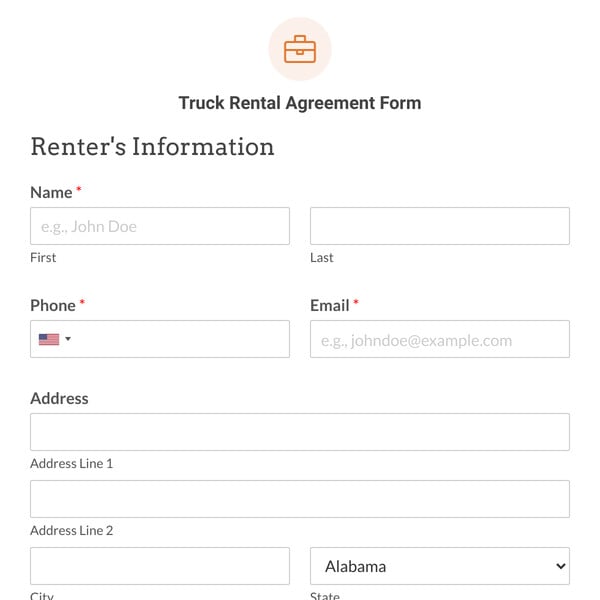 Truck Rental Agreement Form Template