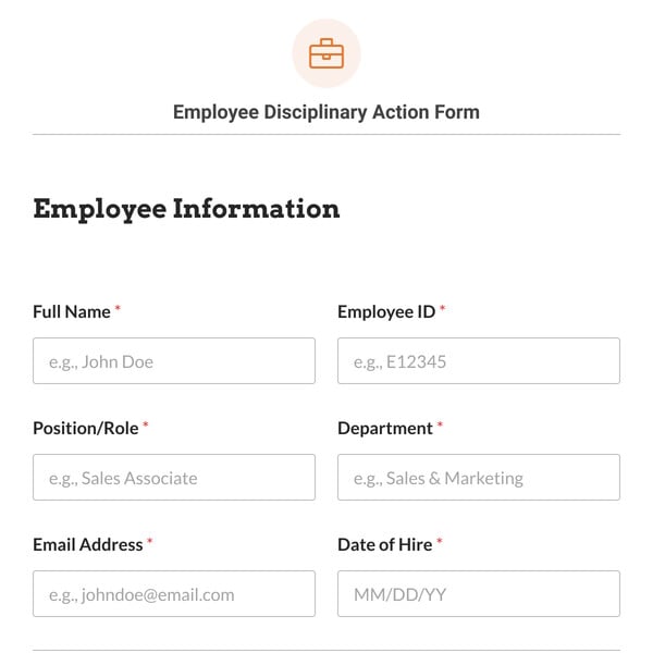 Employee Disciplinary Action Form Template