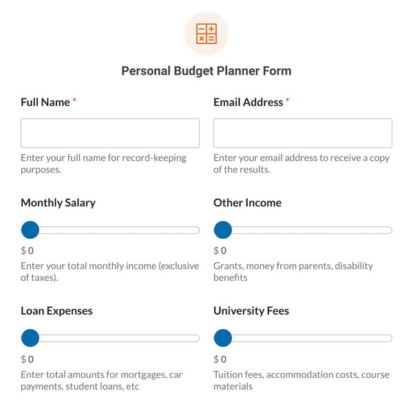 Personal Budget Planner Form Template