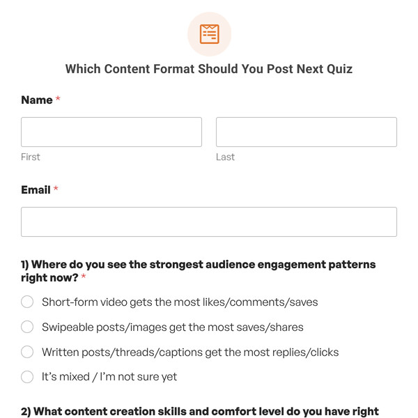 Which Content Format Should You Post Next Quiz Template