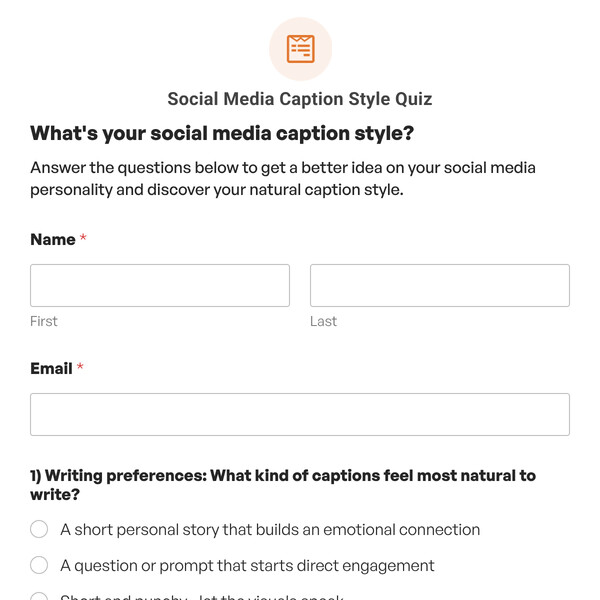 Social Media Caption Style Quiz Template