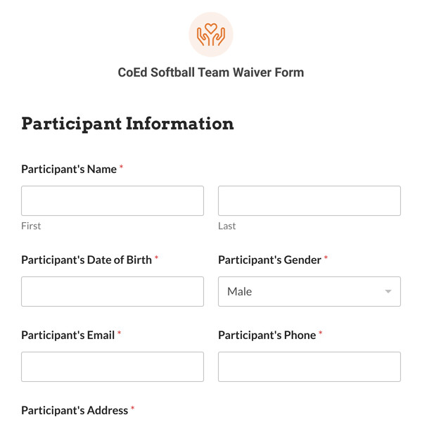 CoEd Softball Team Waiver Form Template