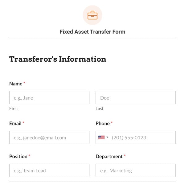 Fixed Asset Transfer Form Template