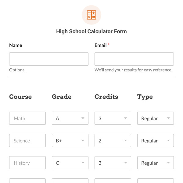 High School Calculator Form Template
