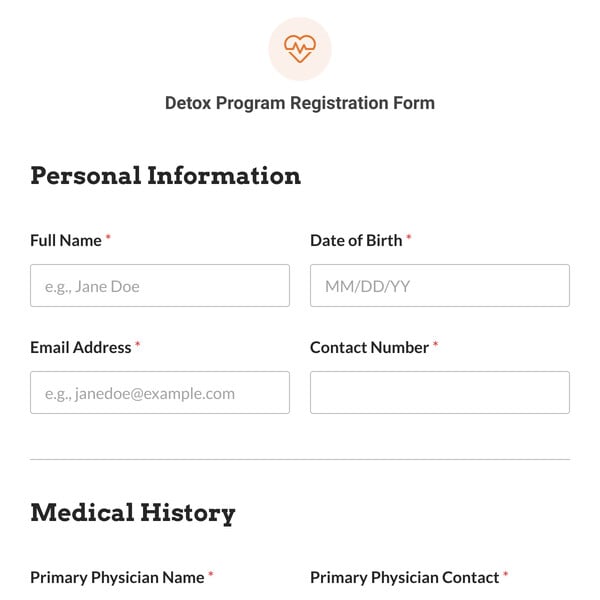Detox Program Registration Form Template