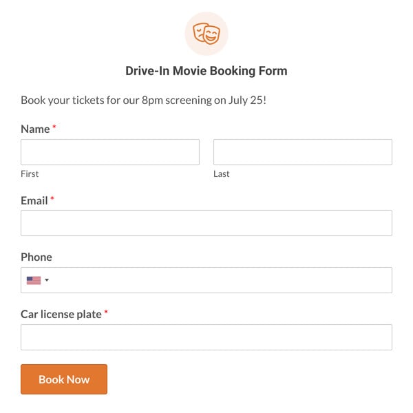 Drive-In Movie Booking Form Template