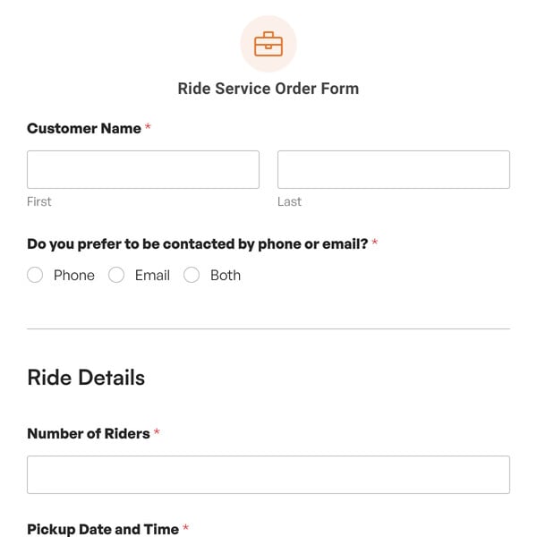 Ride Service Order Form Template