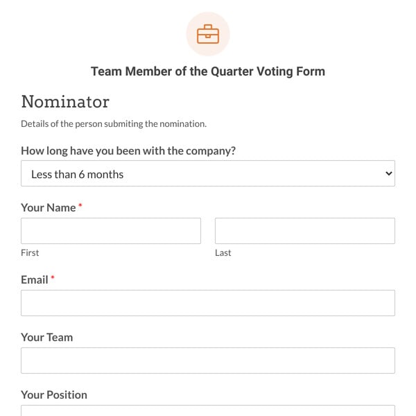 Team Member of the Quarter Voting Form Template