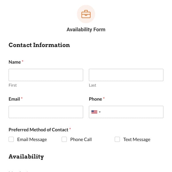 Availability Form Template