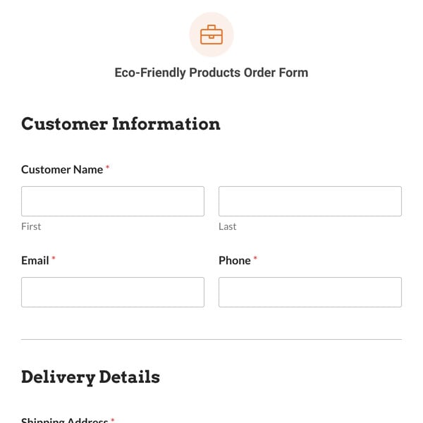 Eco-Friendly Products Order Form Template