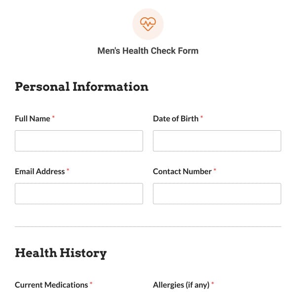 Men’s Health Check Form Template