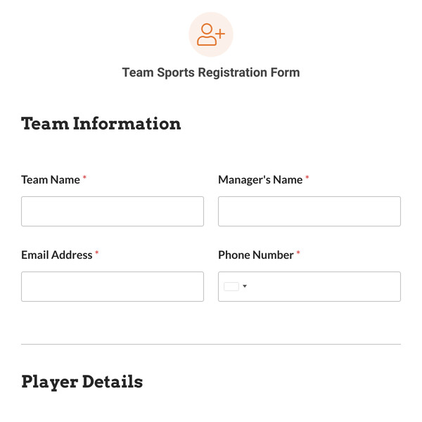 Team Sports Registration Form Template