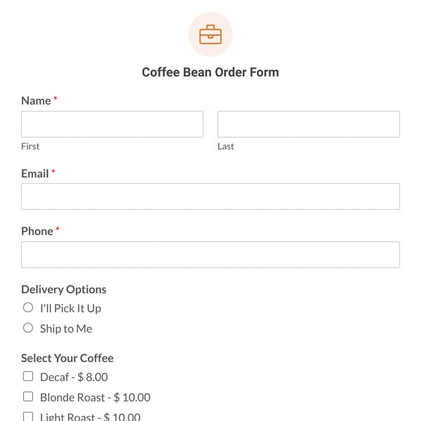 Coffee Bean Order Form Template