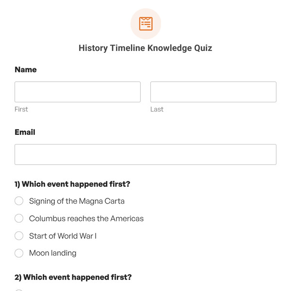 History Timeline Knowledge Quiz Template