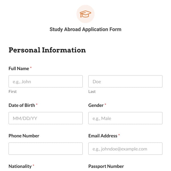 Study Abroad Application Form Template