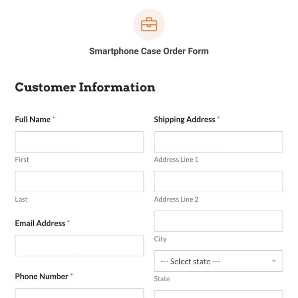 Smartphone Case Order Form Template