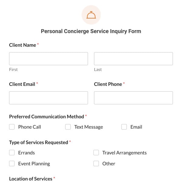 Personal Concierge Service Inquiry Form Template