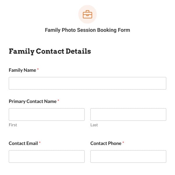 Family Photo Session Booking Form Template