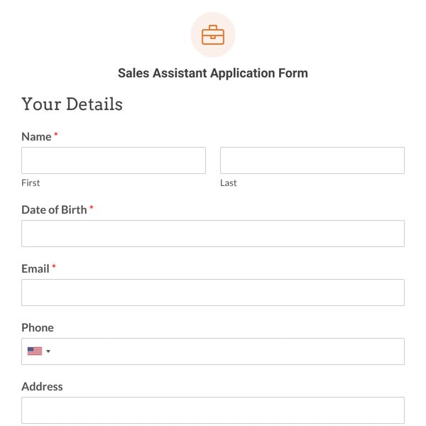 Sales Assistant Application Form