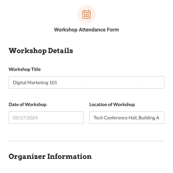 Workshop Attendance Form Template