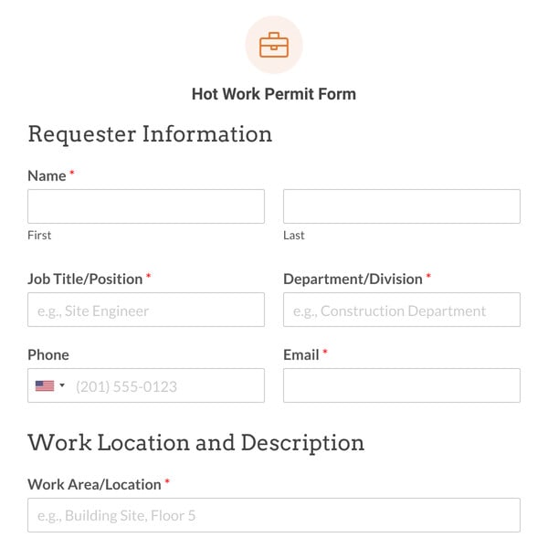 Hot Work Permit Form Template