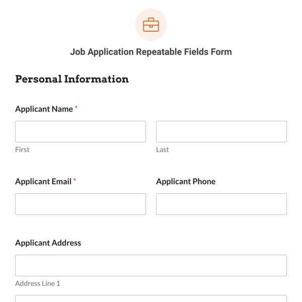 Job Application Repeatable Fields Form Template