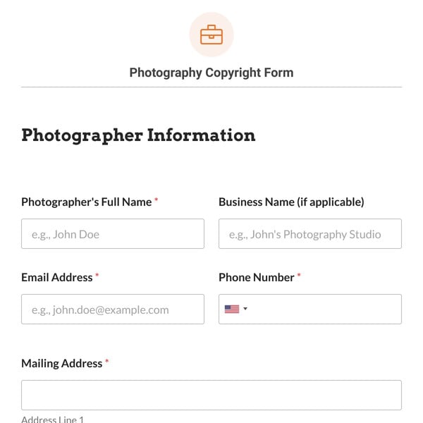 Photography Copyright Form Template