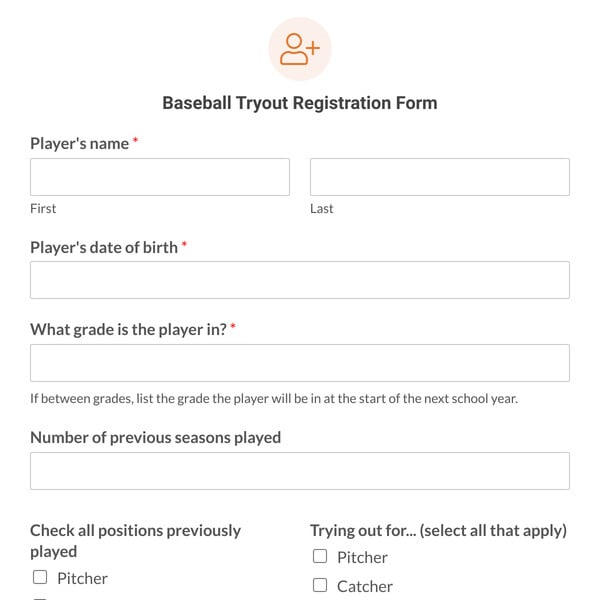 Baseball Tryout Registration Form Template