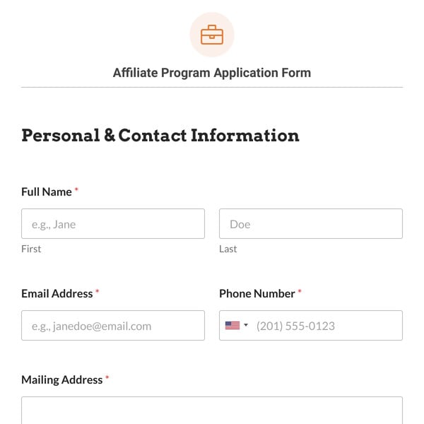 Affiliate Program Application Form Template