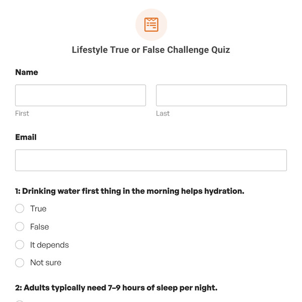 Lifestyle True or False Challenge Quiz Template