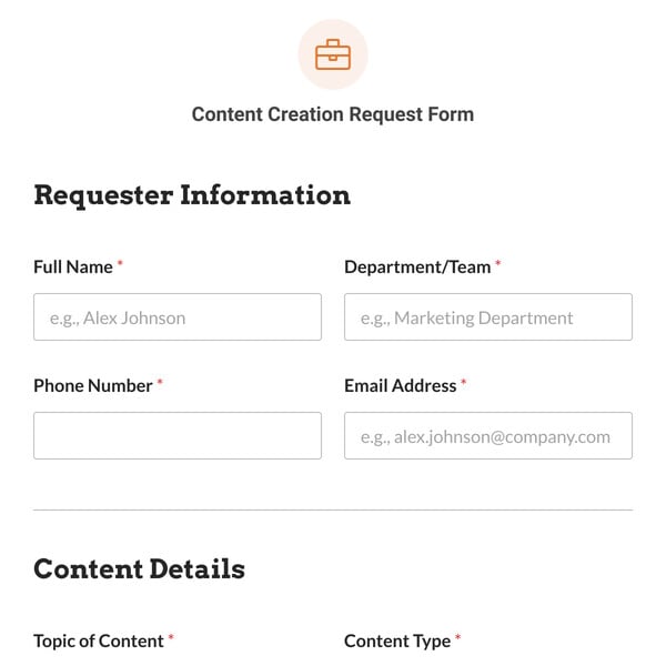 Content Creation Request Form Template