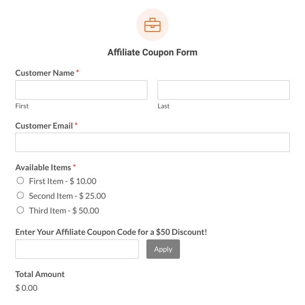 Affiliate Coupon Form Template