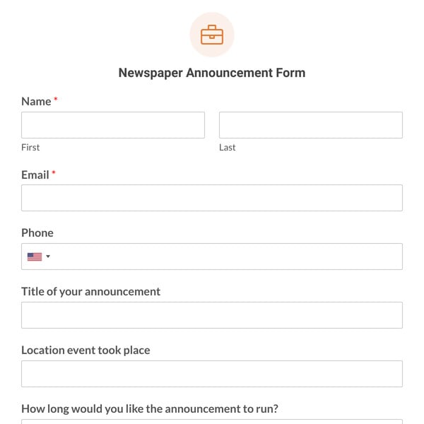 Newspaper Announcement Form Template