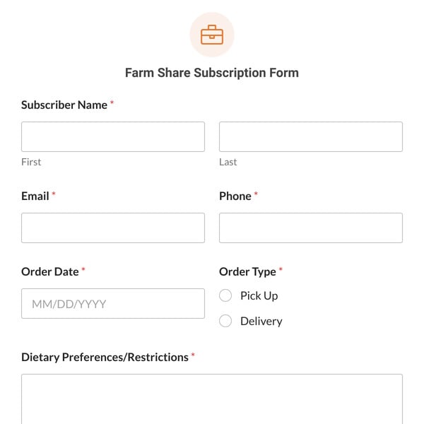 Farm Share Subscription Form Template