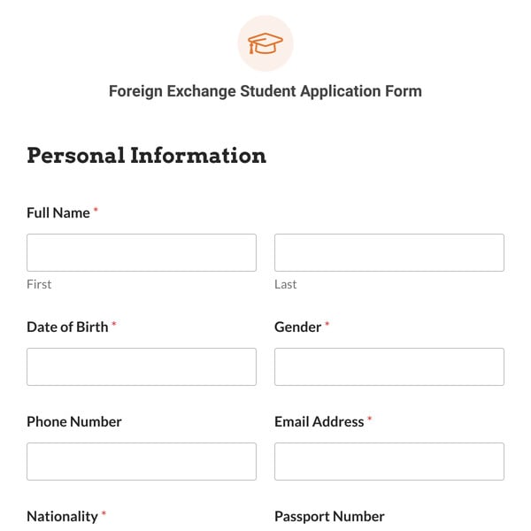 Foreign Exchange Student Application Form Template